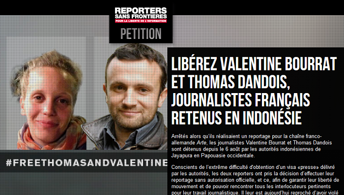 «Репортери без кордонів» вимагають від індонезійської влади звільнити французьких журналістів