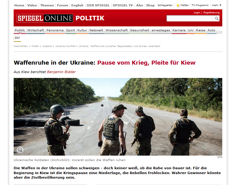 Spiegel називає  «мінські домовленості» «банкрутством для України» і прогнозує тривалий конфлікт