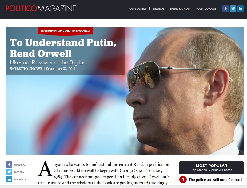 Тімоті Снайдер у статті для Politico: Щоб зрозуміти Путіна, треба читати Оруелла