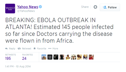Twitter-аккаунт Yahoo News зламали і налякали читачів спалахом Еболи у США