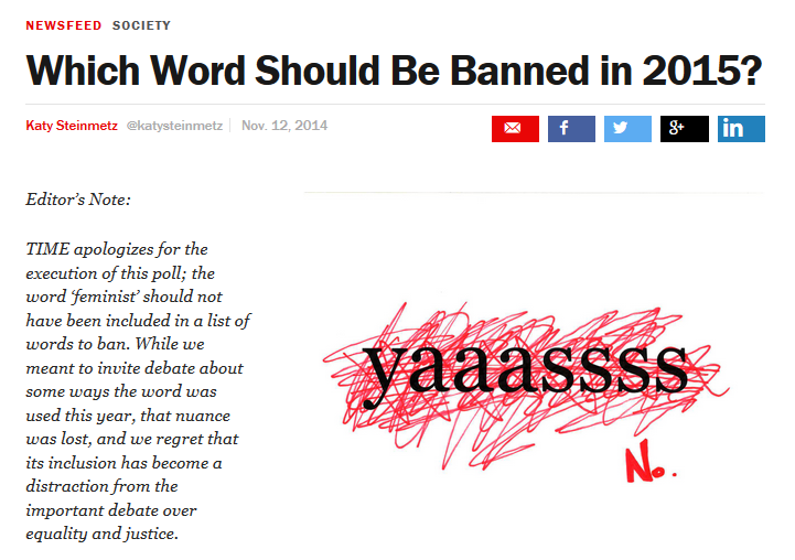 Time вибачився за включення терміну «фемініст» у список слів, які слід заборонити