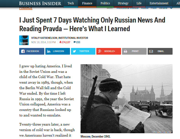 Американський журналіст тиждень дивився і читав лише російські новини, аби оцінити його вплив