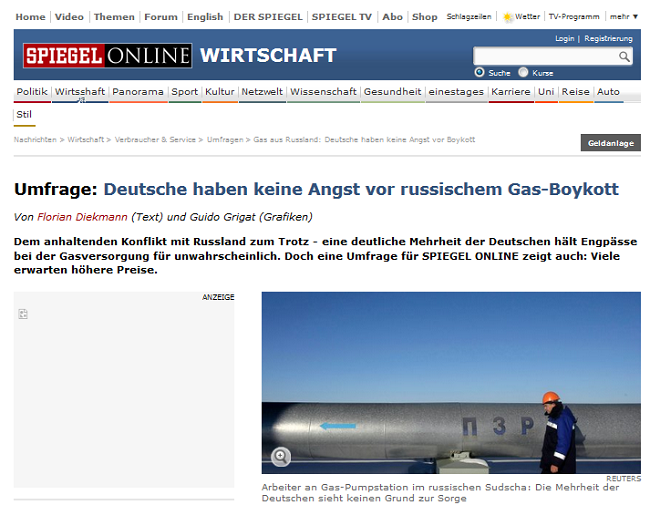Німці не бояться газового бойкоту Росії – опитування Spiegel