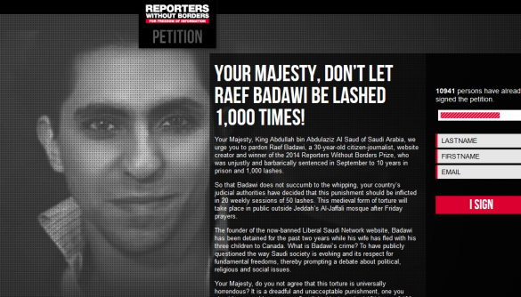 «Репортери без кордонів» проводять кампанію за звільнення саудівського журналіста Раїфа Бадаві