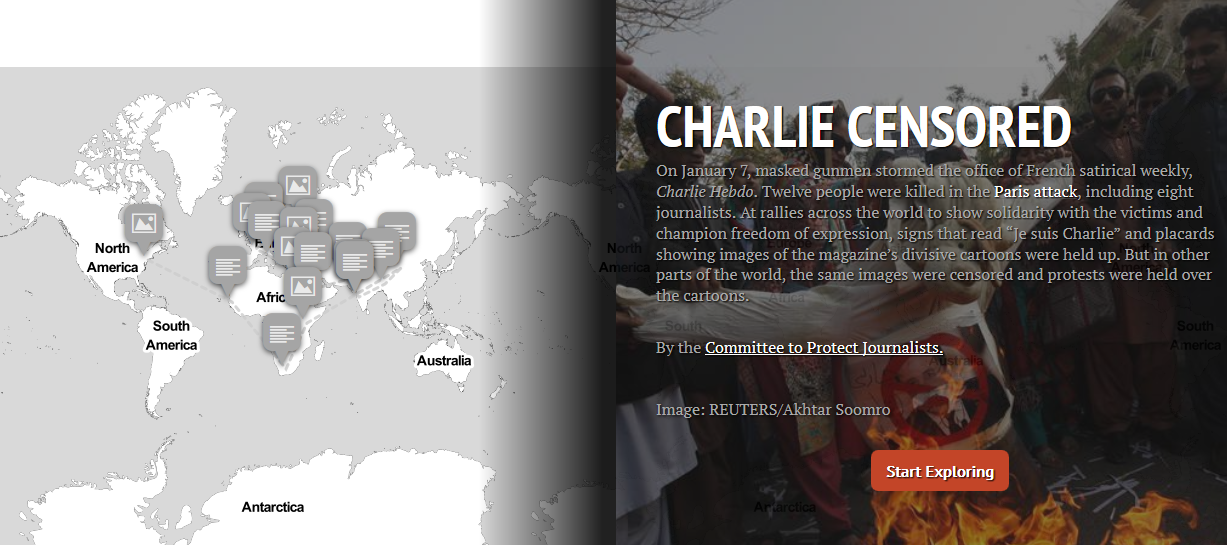 CPJ створив мапу глобальної реакції на теракт проти Charie Hebdo