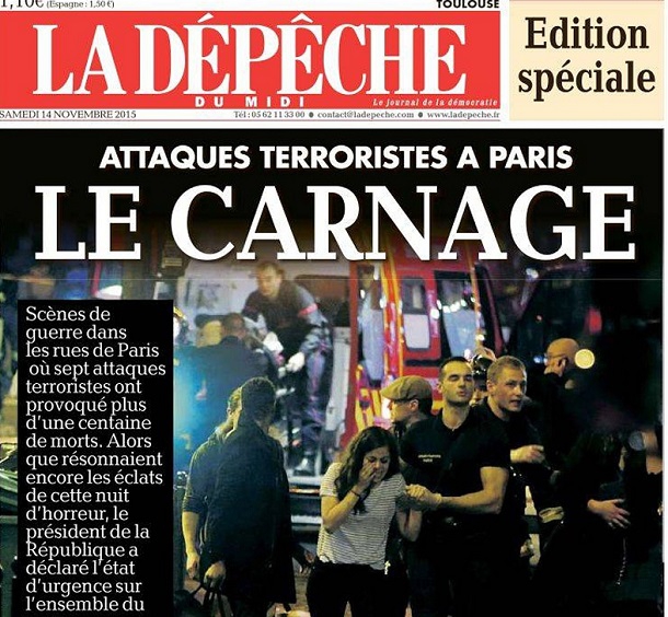 «Це війна» - світові ЗМІ присвятили перші шпальти терактам у Парижі