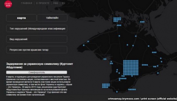 На сайті «Крим SOS» створено інтерактивну карту порушень прав людини у Криму