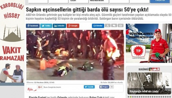 Турецька газета назвала загиблих в Орландо «збоченцями»