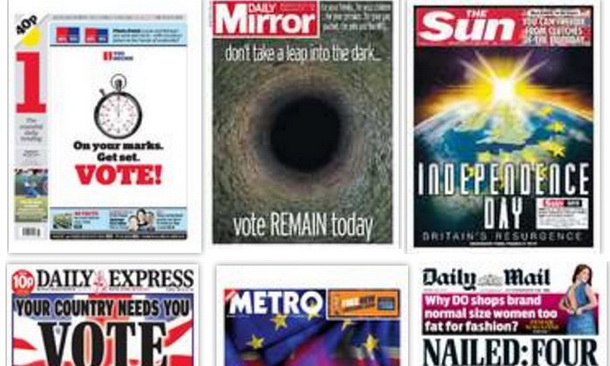 Як виглядають перші шпальти британських газет в день референдум щодо Brexit