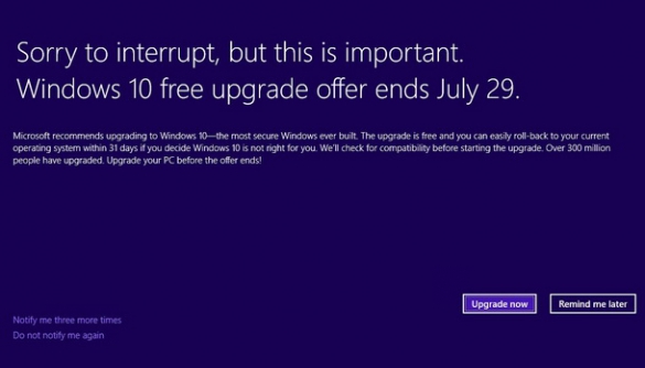 Пропозиції Microsoft оновитися до Windows 10 стали ще настирливішими