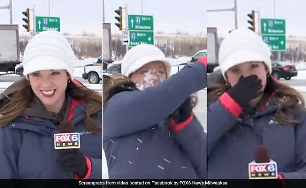 Журналістка FOX6 перед виходом у прямий ефір отримала удар сніжкою від оператора