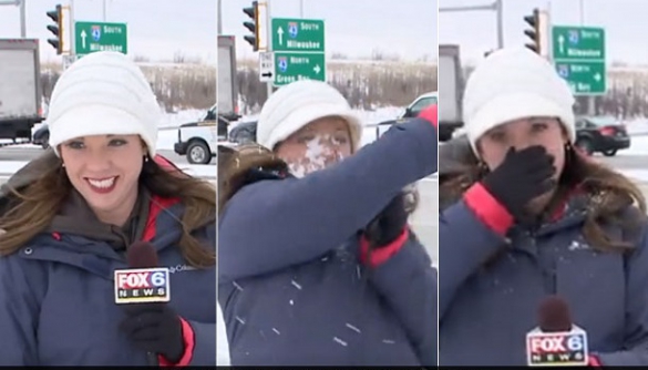 Журналістка FOX6 перед виходом у прямий ефір отримала удар сніжкою від оператора