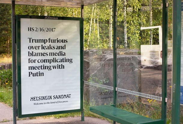 «Вітаємо на землі вільної преси» — фінська газета зустріла Трампа і Путіна білбордами