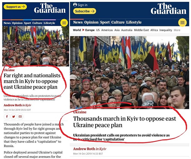 Видання The Guardian написало про «протести крайніх правих» у Києві, але потім змінило заголовок