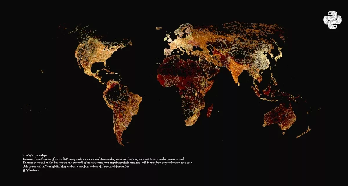 Розробник створив мапу всіх доріг у світі