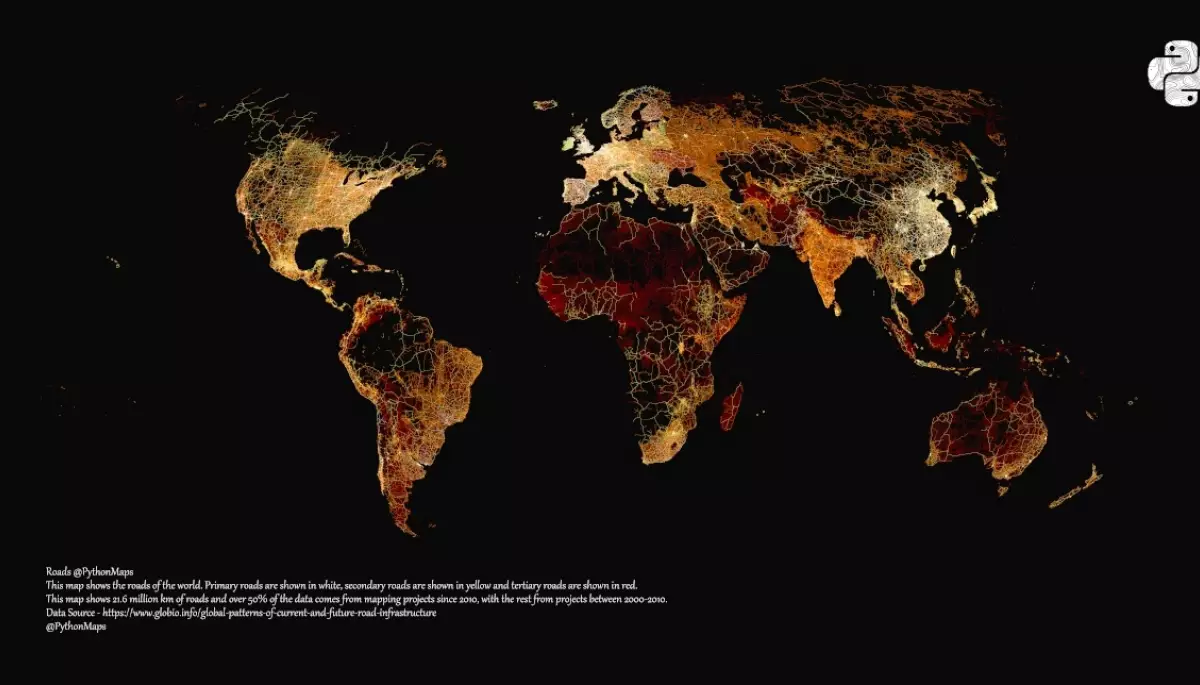 Розробник створив мапу всіх доріг у світі