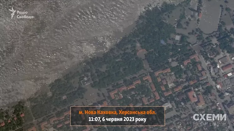 «Схеми» опублікували нові супутникові знімки з наслідками руйнування Каховської ГЕС