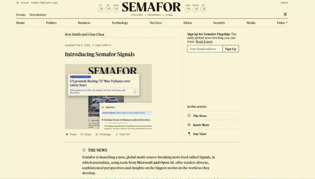 Microsoft співпрацюватиме зі стартапом Semafor для створення новин за допомогою її чатбота зі штучним інтелектом