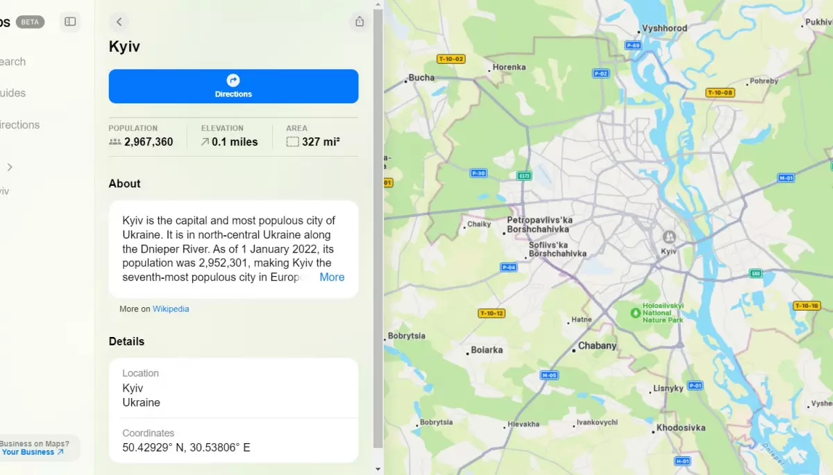 Програма Apple Maps вийшла у вебверсії