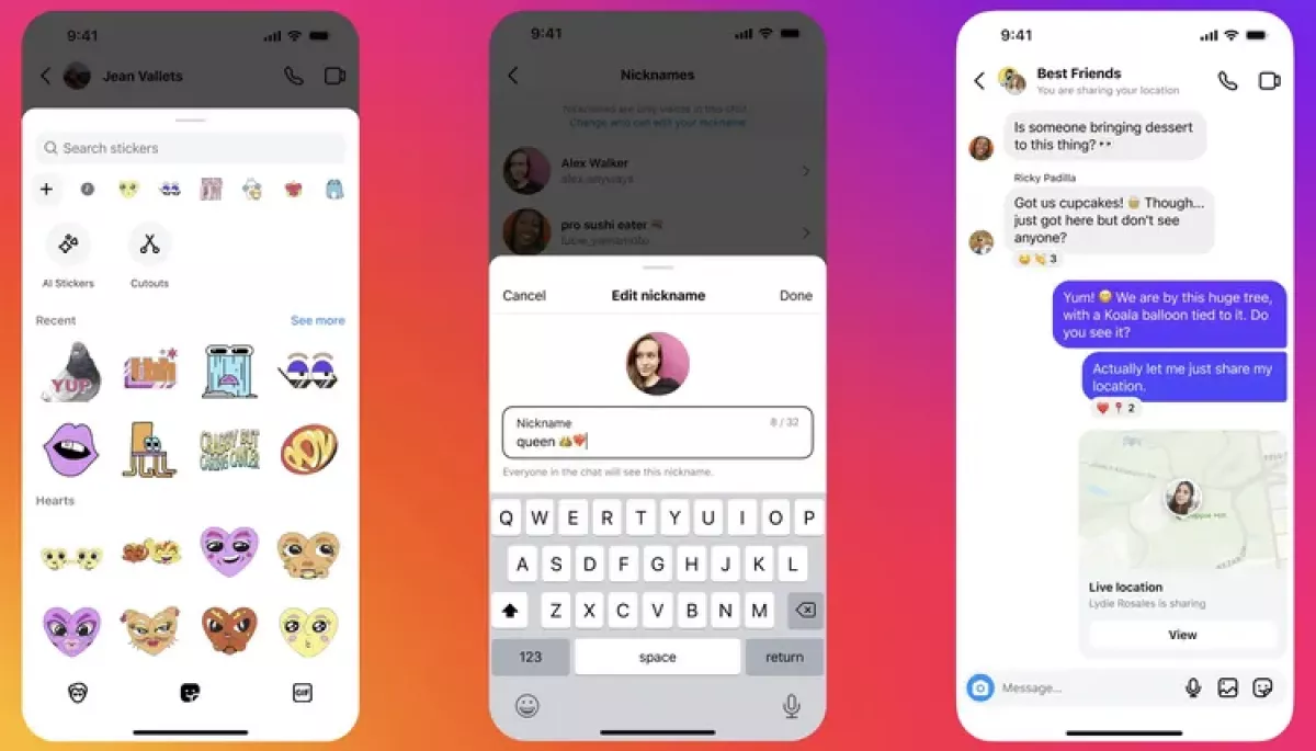 В інстаграмі додали можливість ділитися геолокацією у повідомленнях та давати друзям нікнейми
