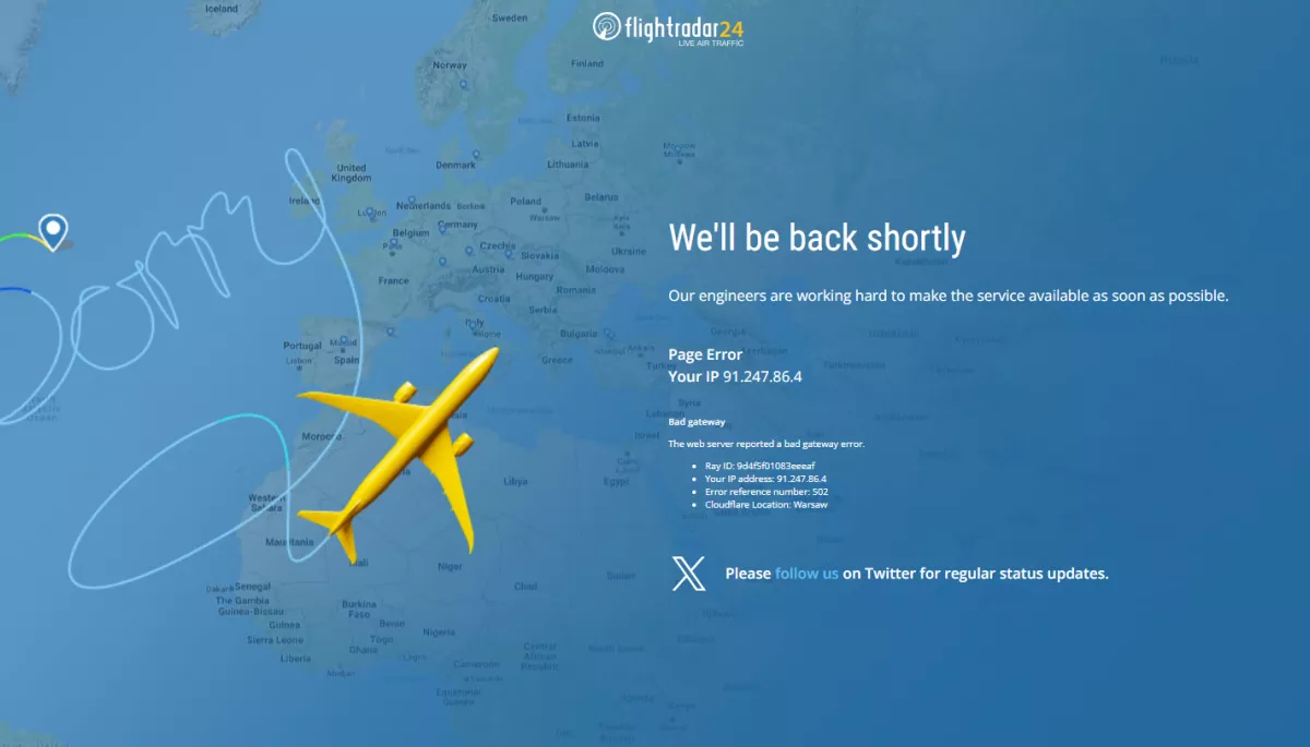 Сервіс FlightRadar24 зазнав глобального збою Сервіс FlightRadar24 зазнав глобального збою