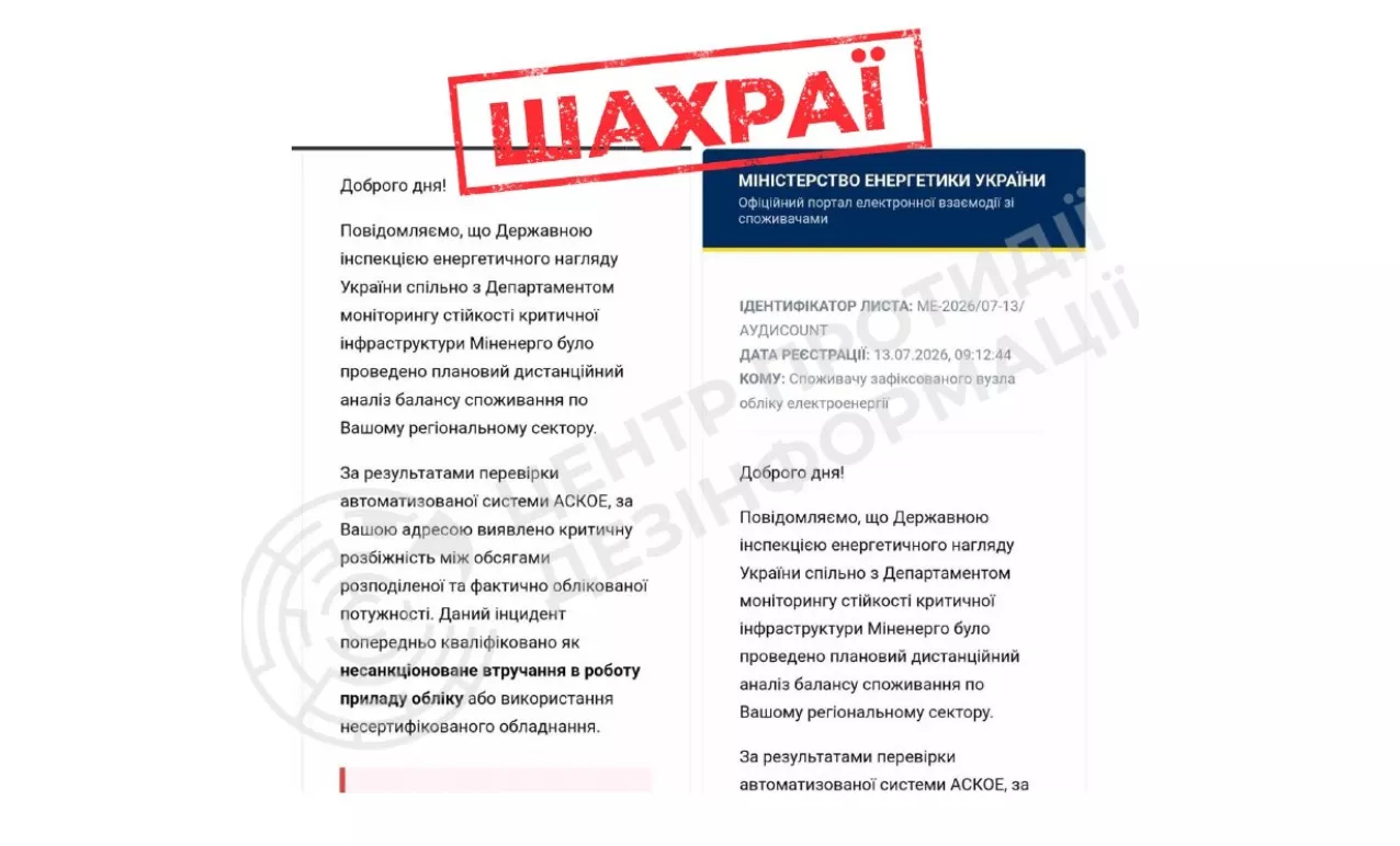 Шахраї розсилають фейкові листи від імені Міненерго